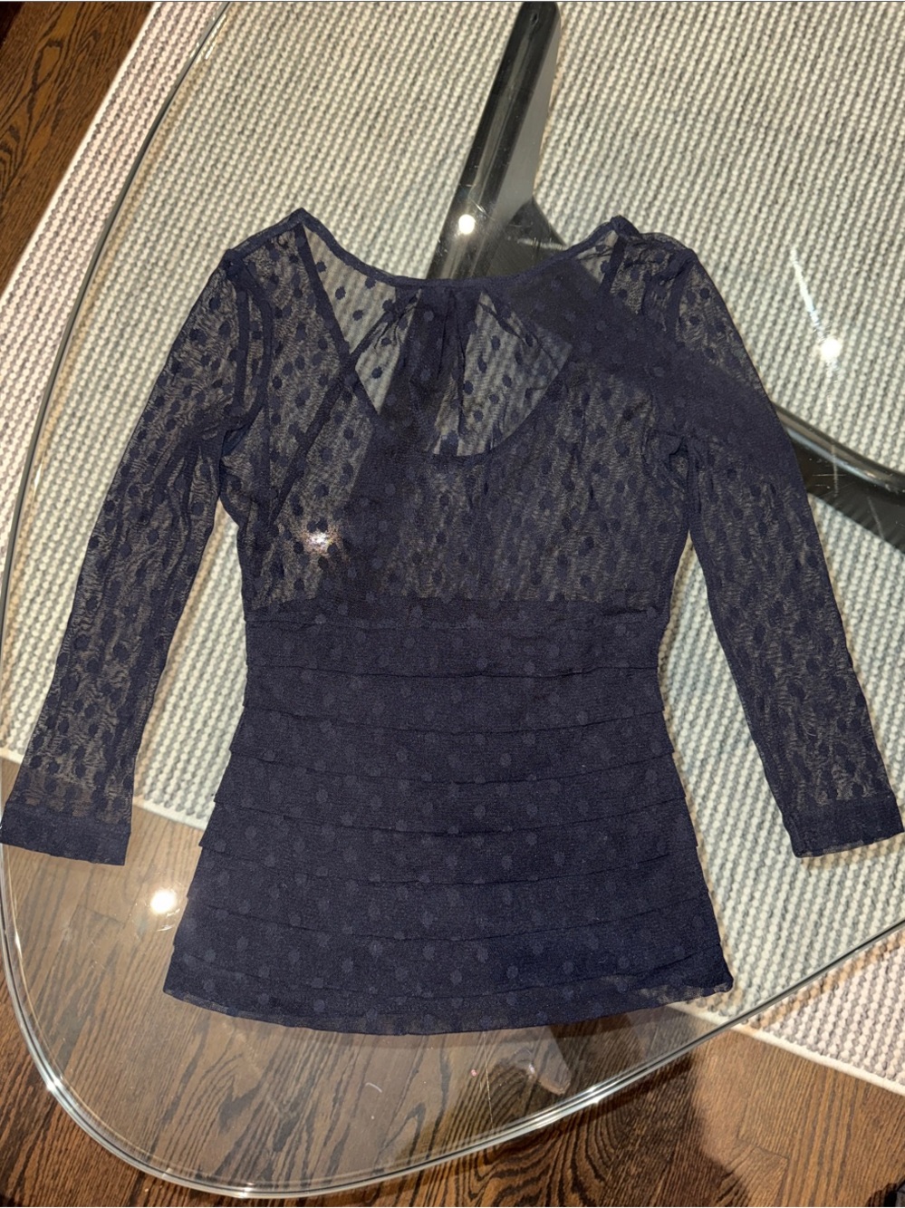 Navy Sheer Lace Long-Sleeve Layered Tee
